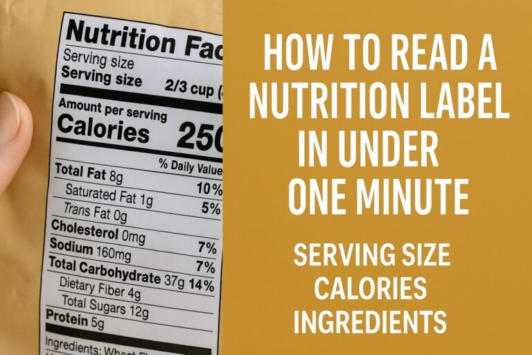nutrition label on food package showing calories, serving size, and ingredients with clear title on how to read it quickly.