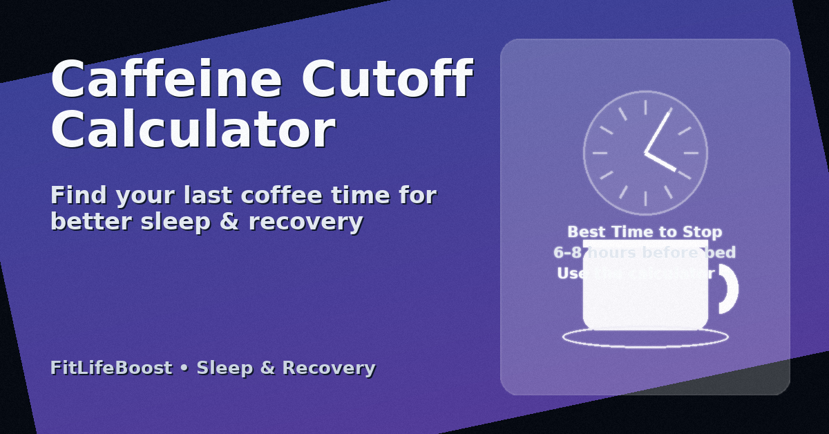 Caffeine Cutoff Calculator featured image with clock and coffee mug, showing best time to stop caffeine for better sleep by FitLifeBoost.