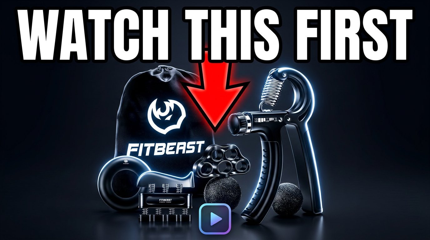 FitBeast grip strengthener on a wooden desk in a bright home gym